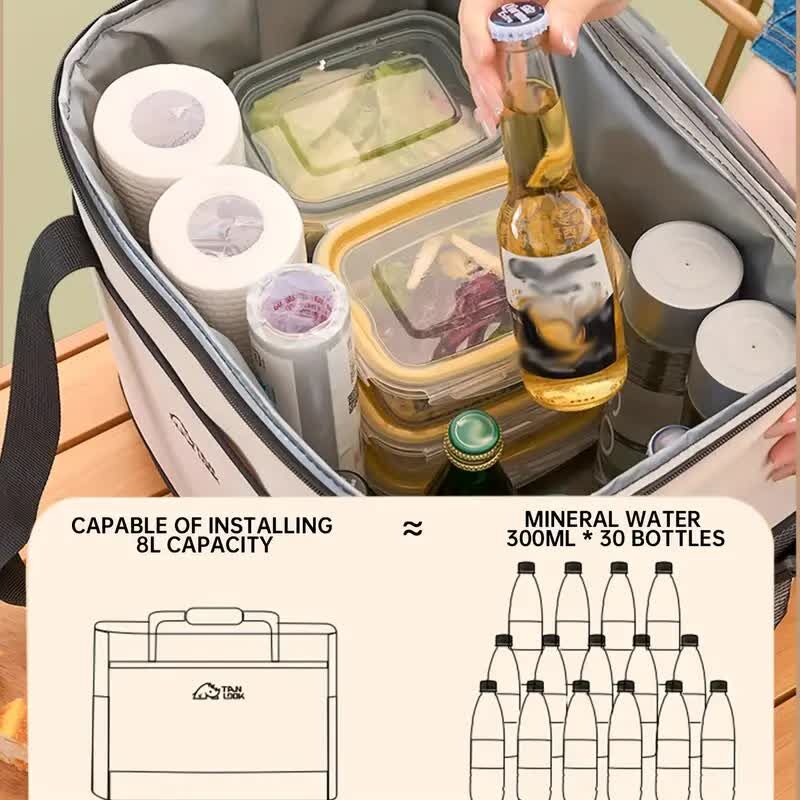 Beige Insulated Picnic Cooler Bag: Portable Waterproof Ice Bag for Outdoor Camping, Picnics & Home Use（30L） 4