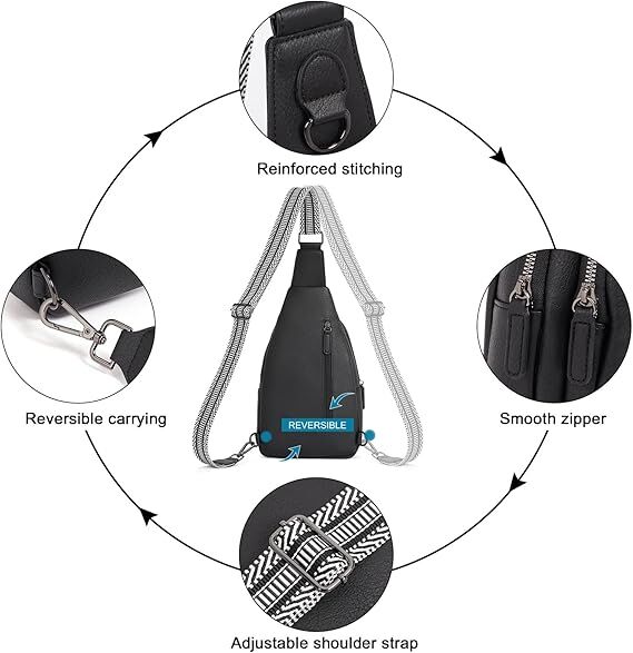 Black Faux Leather Sling Bag: Unisex, Spacious, Reversible Crossbody for Aussies 5