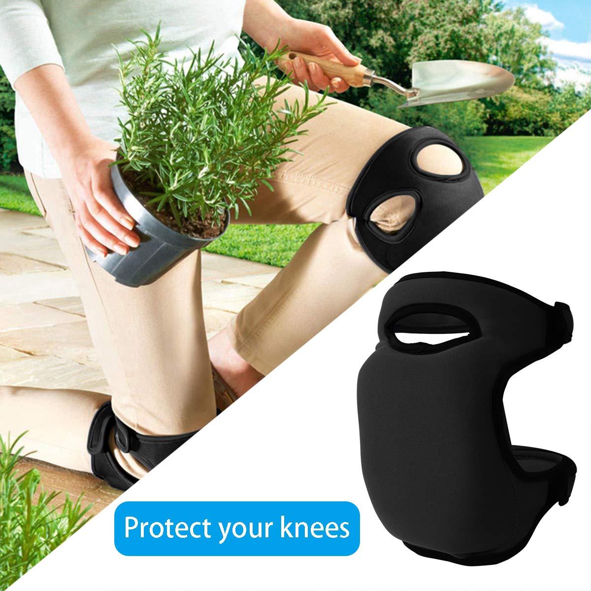 Black Gardening Knee Pads (2-Pack): Ultra-Thick Memory Foam, Adjustable Straps – Ideal for Gardening, Cleaning, Flooring & Work 4