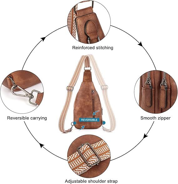 Brown Faux Leather Sling Bag: Unisex, Spacious, Reversible Crossbody for Aussies 5