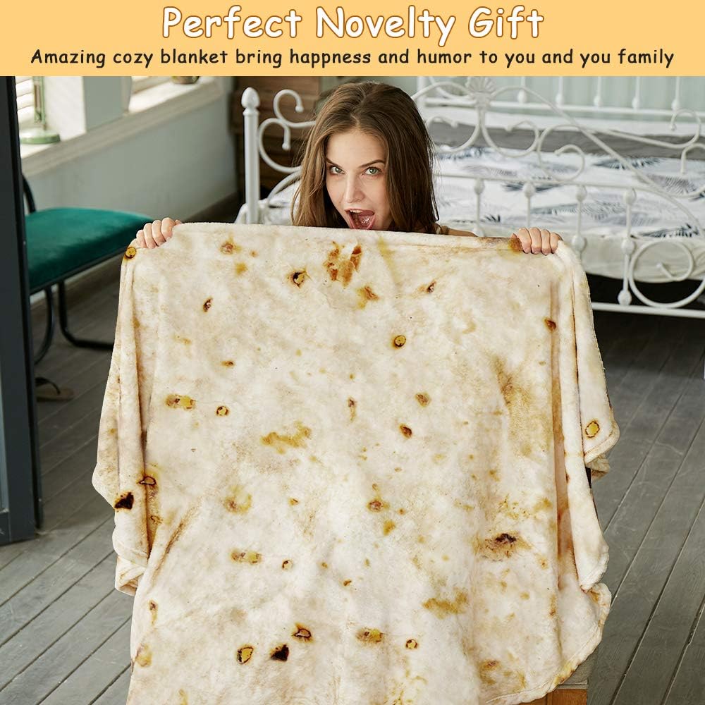 Burritos Tortilla Throw Blanket(Beige), Novelty Funny Round Blanket for Adults & Kids, Soft Flannel Tortilla Wrap Blanket（47",Baby）