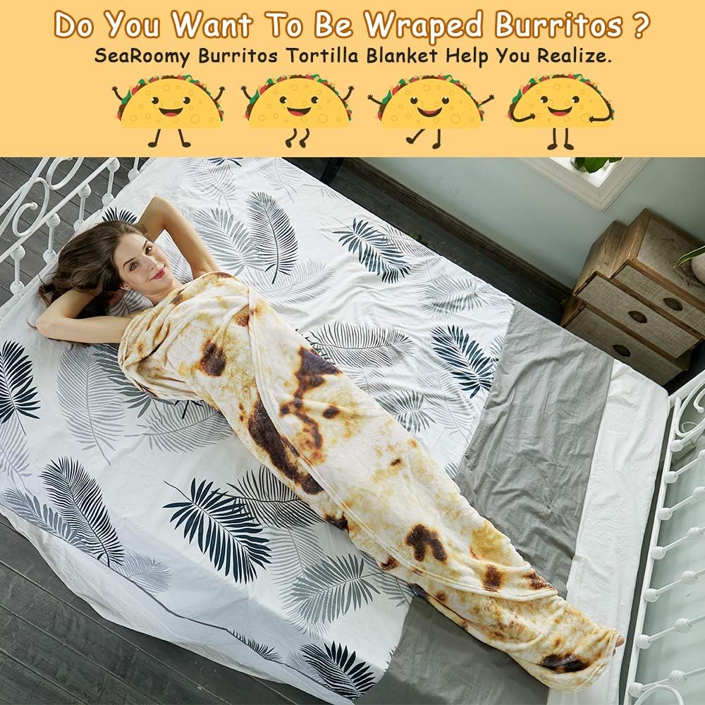 Burritos Tortilla Throw Blanket (Brown), Novelty Funny Round Blanket for Kids & Adults, Soft Flannel Tortilla Wrap Blanket（47",Baby） 6