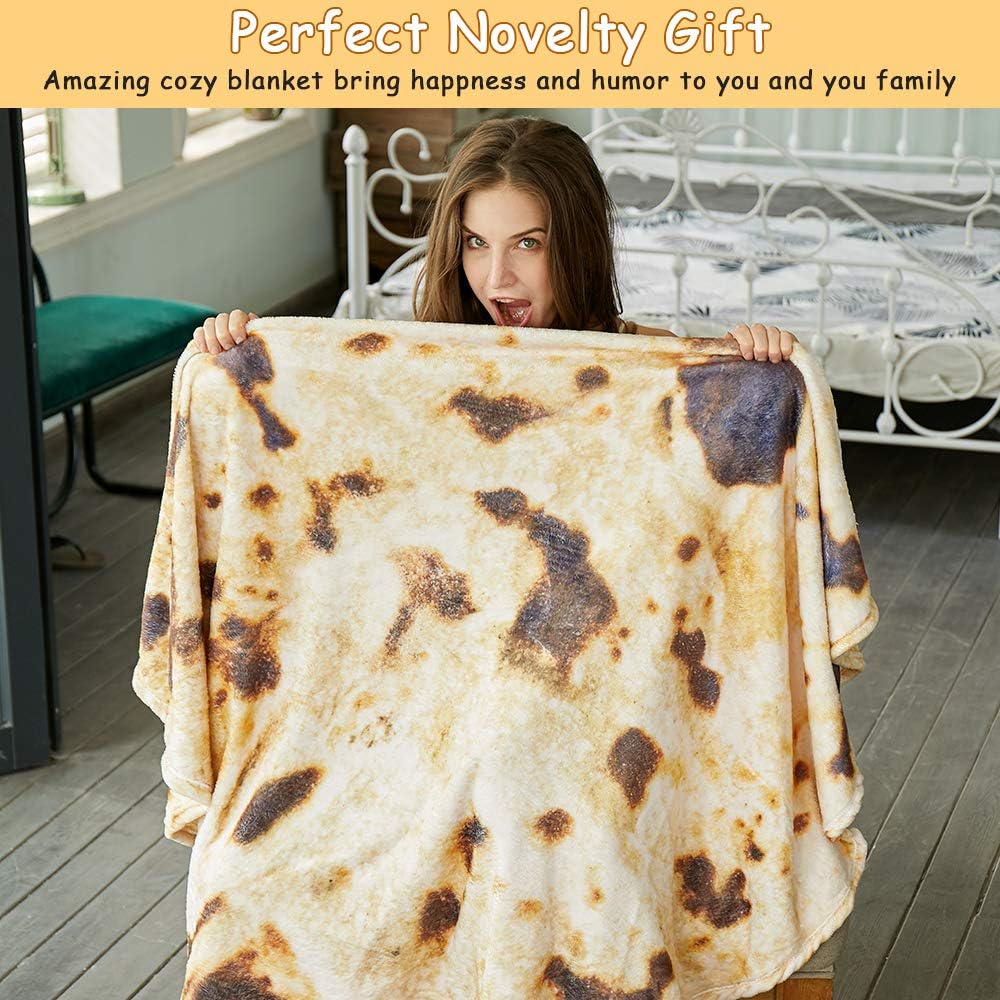 Burritos Tortilla Throw Blanket (Brown), Novelty Funny Round Blanket for Kids & Adults, Soft Flannel Tortilla Wrap Blanket（71", Adults） 3