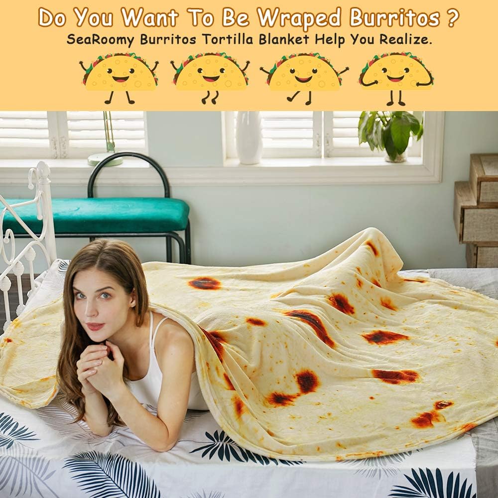 Burritos Tortilla Throw Blanket (Yellow), Novelty Funny Round Blanket for Kids & Adults, Soft Flannel Tortilla Wrap Blanket（36",Baby） 6