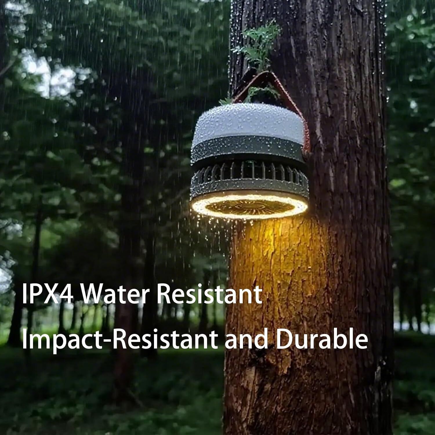 Camping Light with Fan, Portable Hanging Lamp for Tent, IPX4 Waterproof, 4 Mode Light Camping Lantern and 3 -Speed Quiet Fan,USB & Auxiliary Solar Charging，for Camping/College Dorm (Army Green) 4