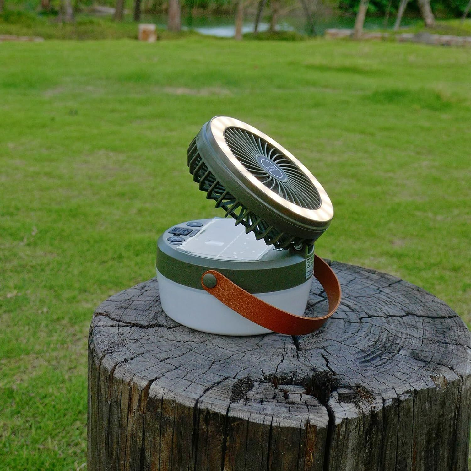 Camping Light with Fan, Portable Hanging Lamp for Tent, IPX4 Waterproof, 4 Mode Light Camping Lantern and 3 -Speed Quiet Fan,USB & Auxiliary Solar Charging，for Camping/College Dorm (Army Green) 6