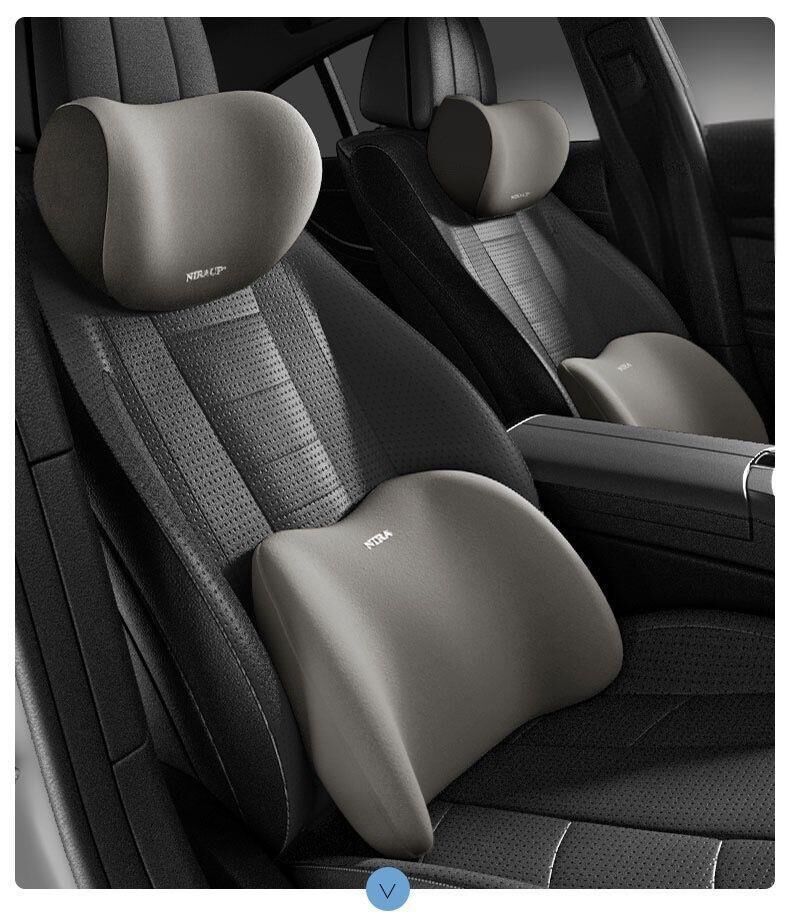 Christmas gift Car Headrest & Lumbar Support Set, Ergonomic Plush Cushion for Driver & Passenger, Comfort & Spine Protection for Long Drives（grey）