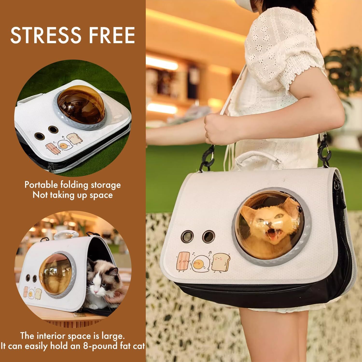 pet products Printed Space Capsule Cat Bag, Large Capacity Crossbody Dog Bag, Universal Pet Bag for All Seasons 3