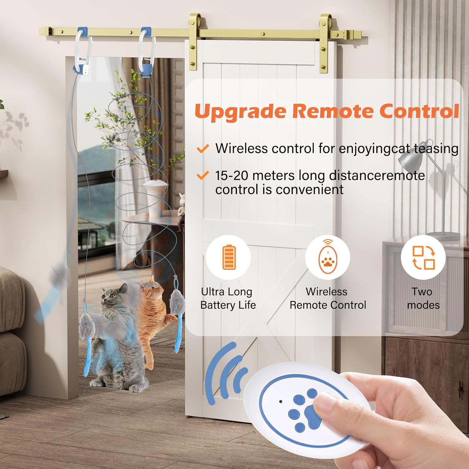 Rechargeable Electric Cat Teaser with Remote: Interactive 2-Mode Door Clip Toy for Australian Cats’ Exercise & Fun (Blue) 3