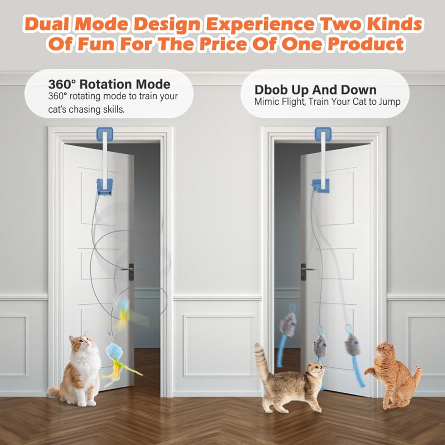 Rechargeable Electric Cat Teaser with Remote: Interactive 2-Mode Door Clip Toy for Australian Cats’ Exercise & Fun (Blue) 4