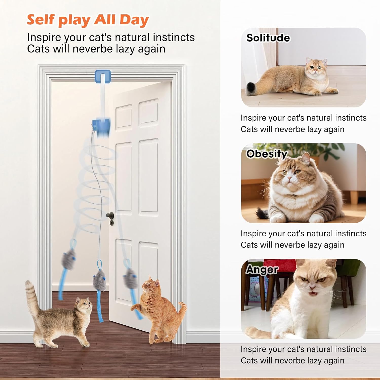 Rechargeable Electric Cat Teaser with Remote: Interactive 2-Mode Door Clip Toy for Australian Cats’ Exercise & Fun (Blue) 7