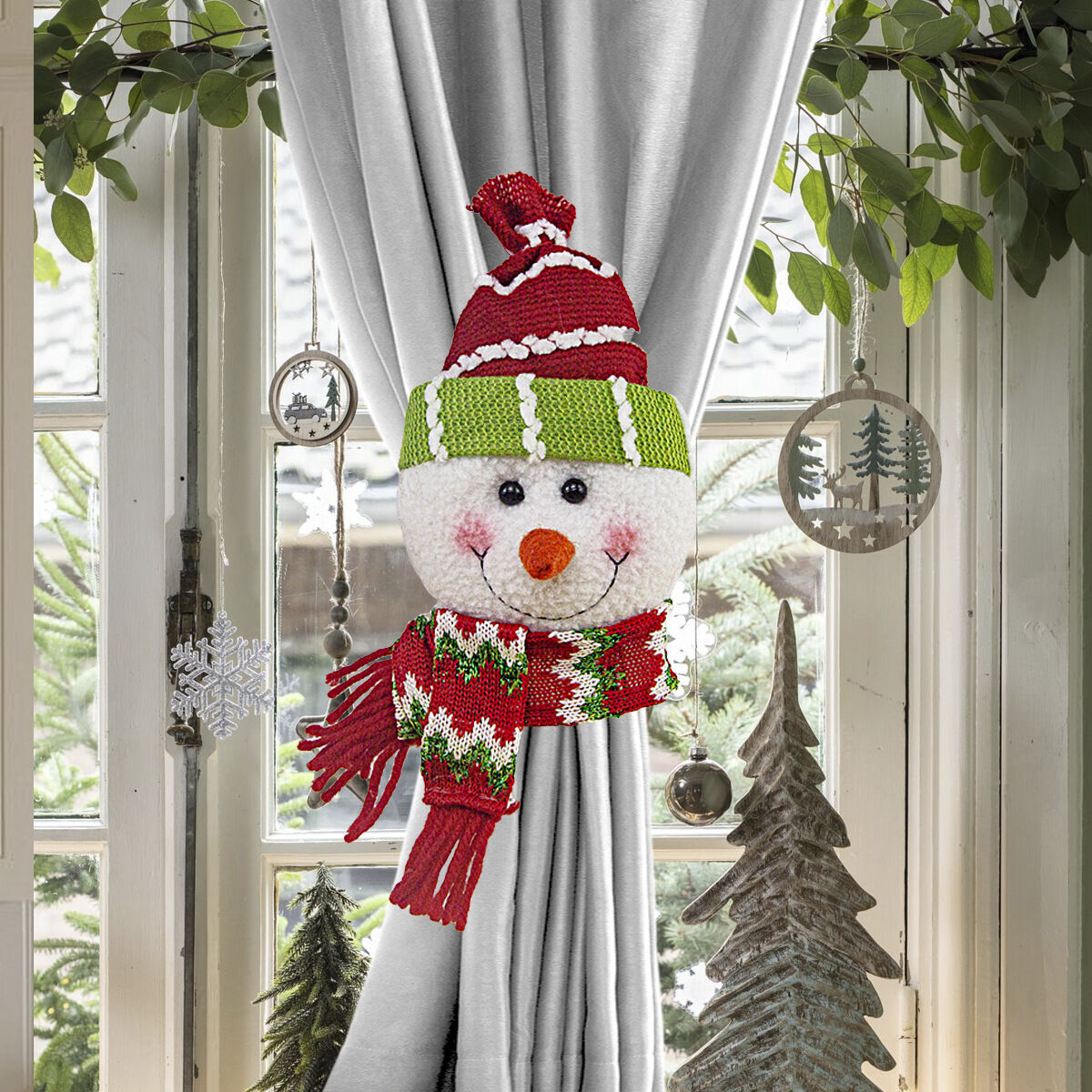 Christmas gift Warm Christmas Atmosphere - Festive Curtain Tie Decorations - Santa & Snowman Designs - Cozy Knitted Fabric（snowman）