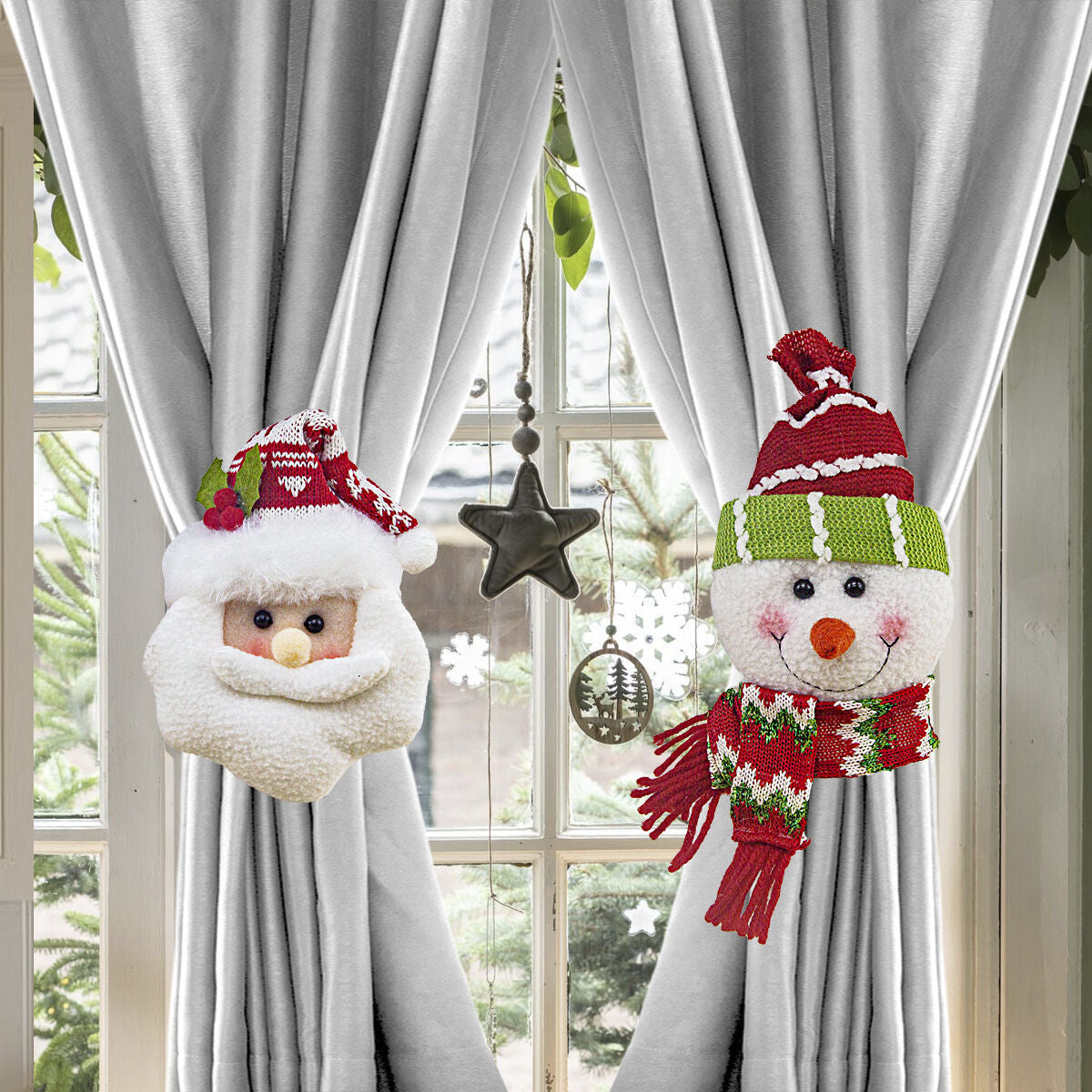 Christmas gift Warm Christmas Atmosphere - Festive Curtain Tie Decorations - Santa & Snowman Designs - Cozy Knitted Fabric（snowman） 3