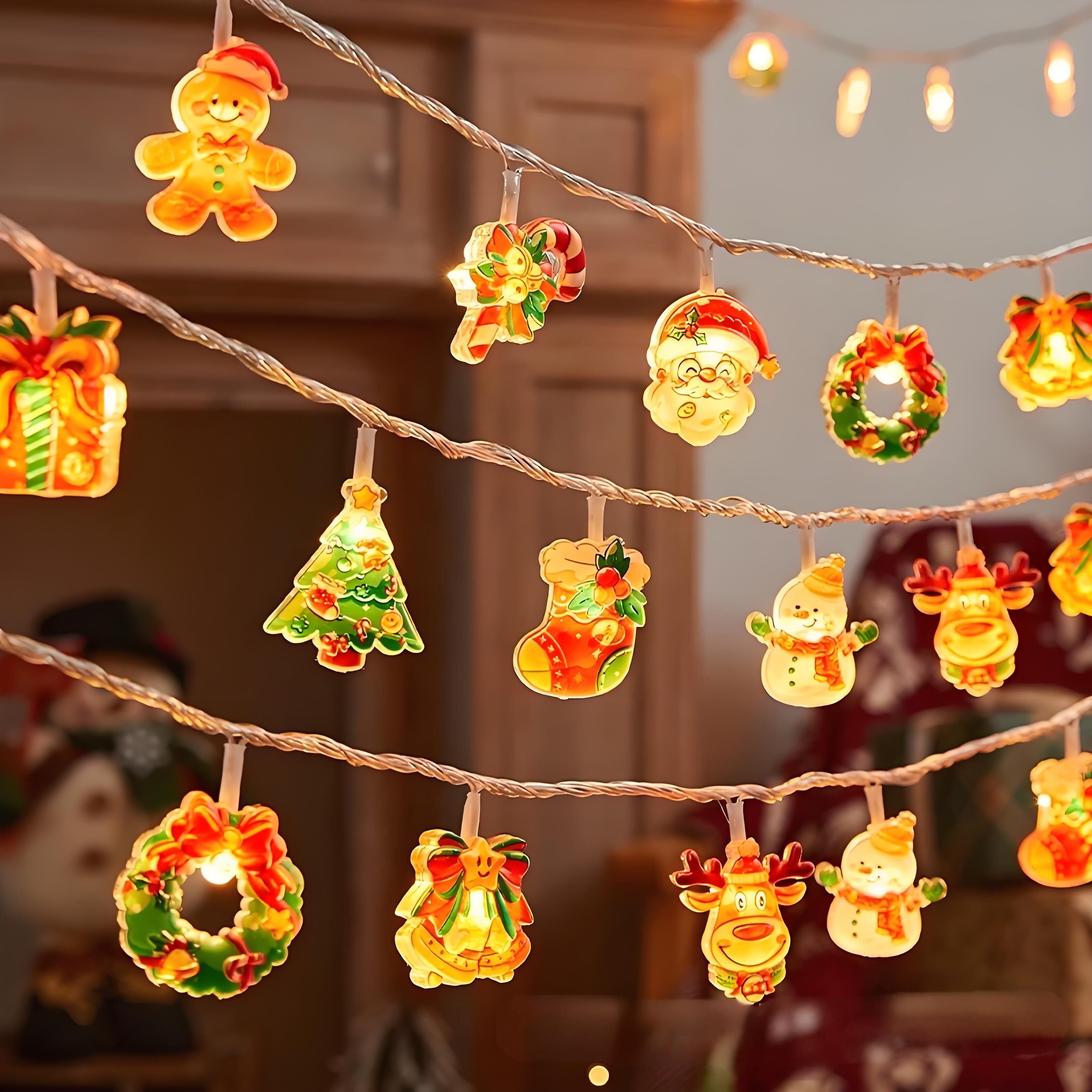3M 20-LED Christmas Fairy String Lights: Santa/Snowman/Wreath Battery-Powered Warm White Decor for Home/Party