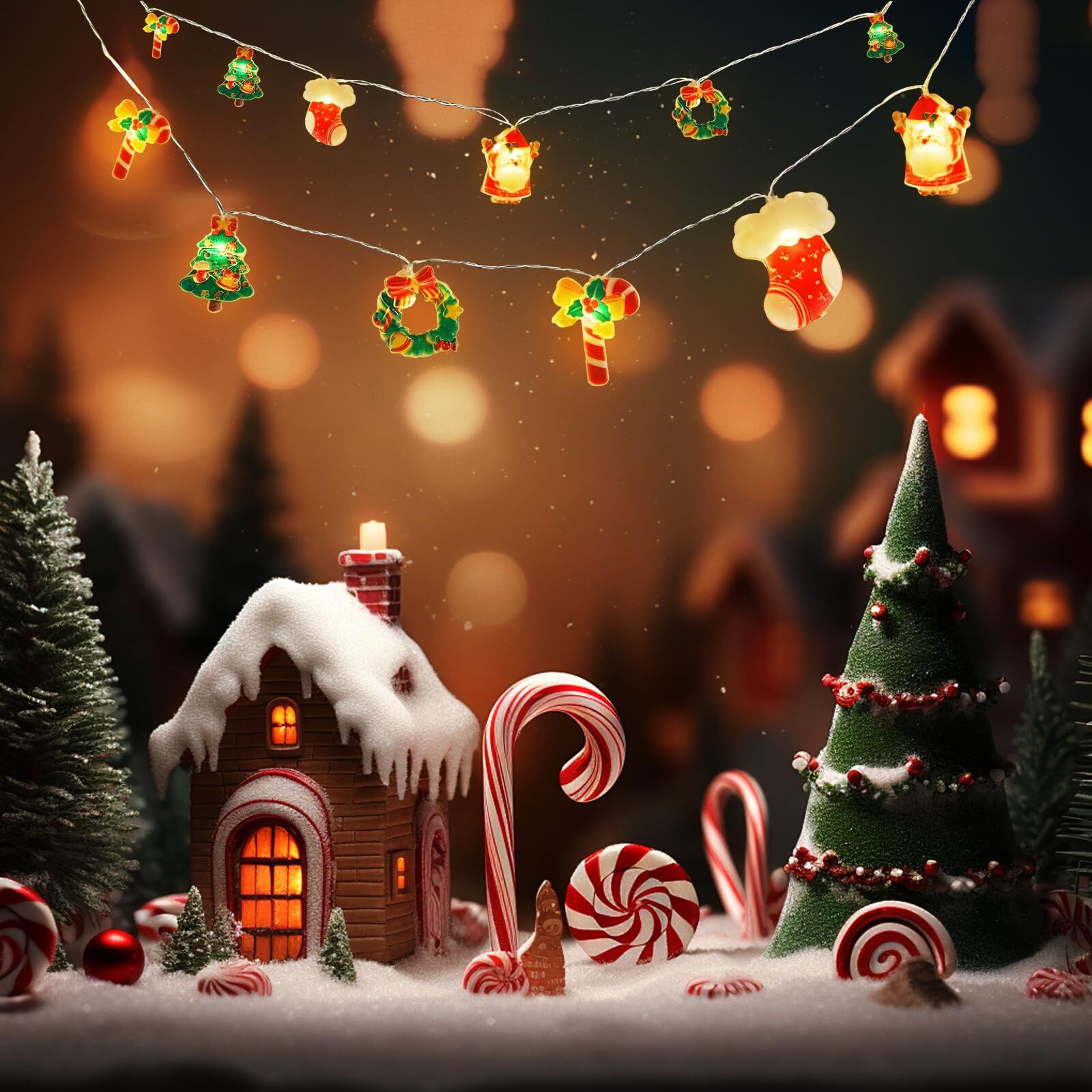 6M 40-LED Christmas Fairy String Lights: Santa/Snowman/Wreath Battery-Powered Warm White Decor for Home/Party 4