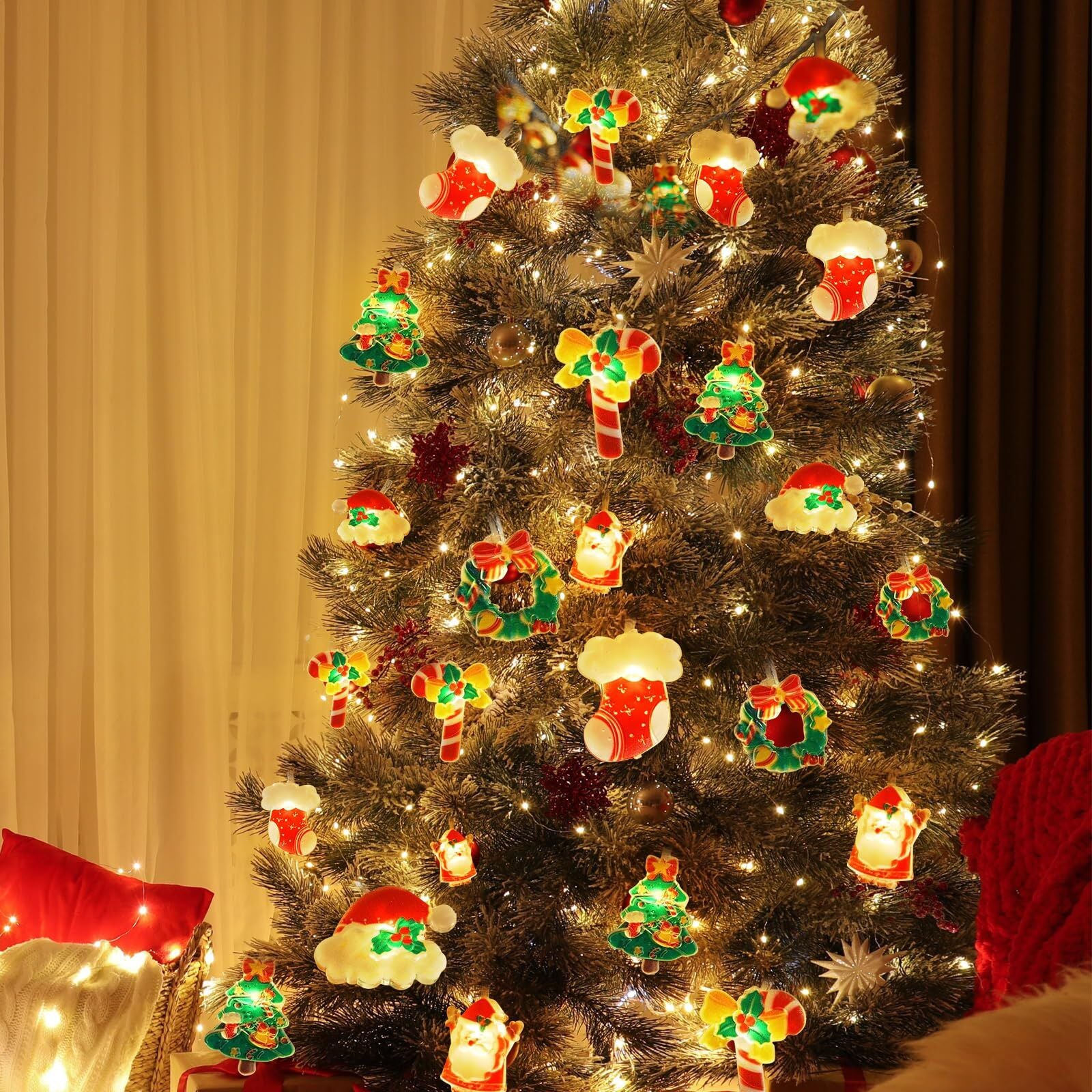 10M 80-LED Christmas Fairy String Lights: Santa/Snowman/Wreath Battery-Powered Warm White Decor for Home/Party