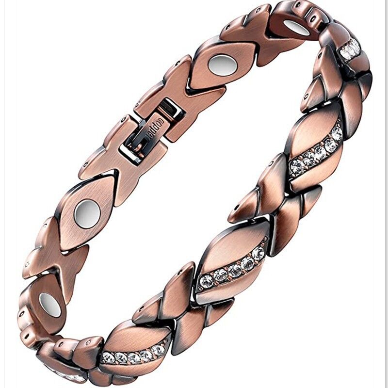 Christmas gift Stylish Ancient Copper Magnetic Therapy Bracelet with Diamond Accents - Enhance Health & Elegance（golden） 5