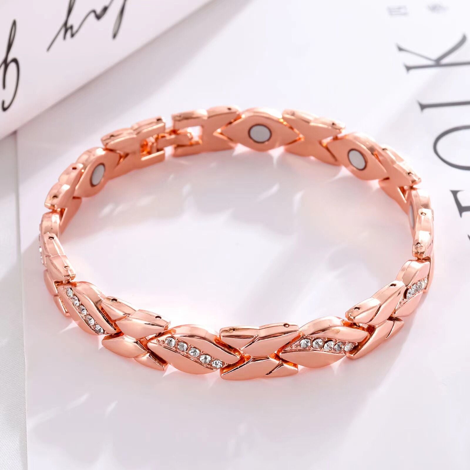Christmas gift Stylish Ancient Copper Magnetic Therapy Bracelet with Diamond Accents - Enhance Health & Elegance（silver） 7