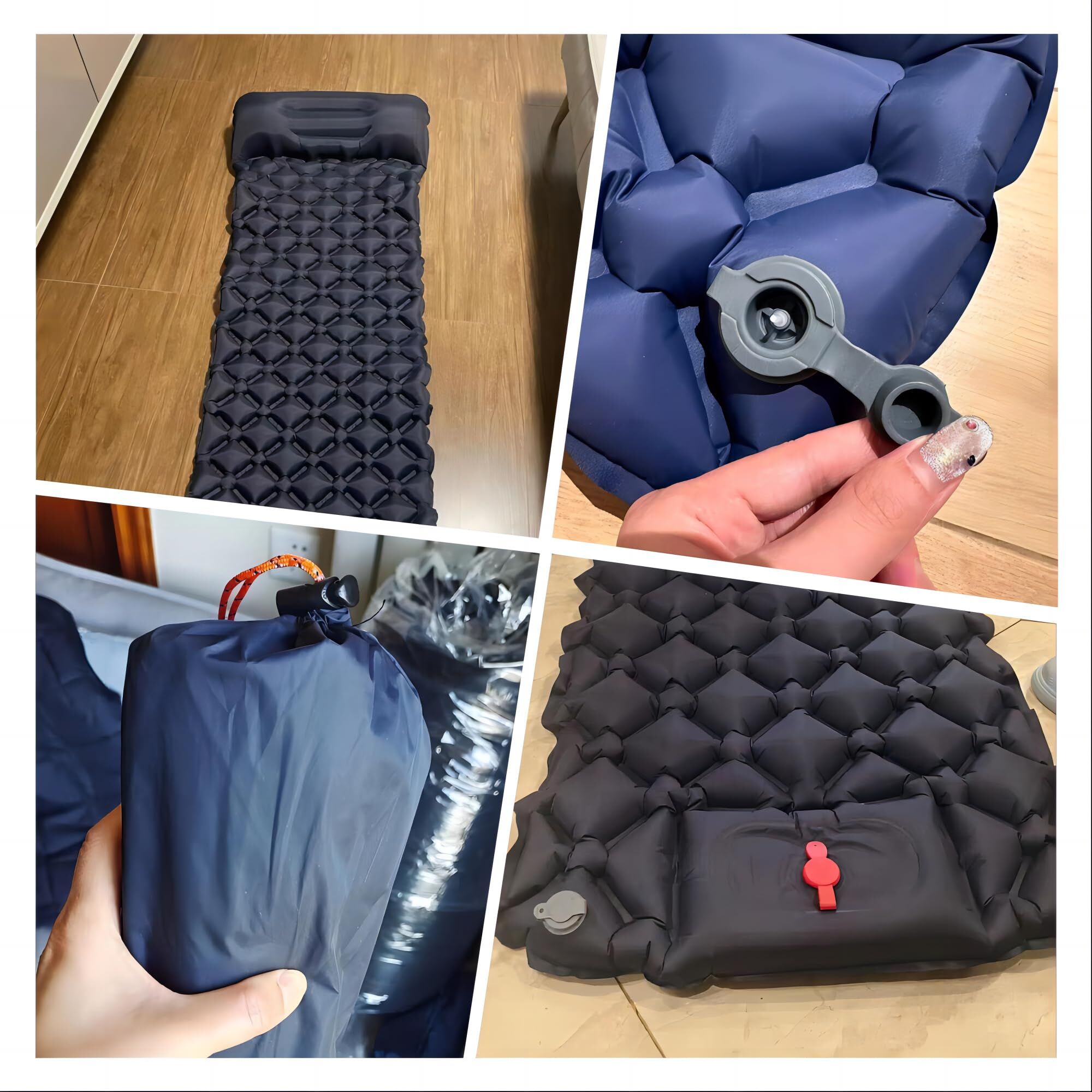 Ultralight Camping Sleeping Pad: Built-in Foot Pump, Integrated Pillow – Compact, Waterproof for Hiking/Backpacking (Dark Blue) 3