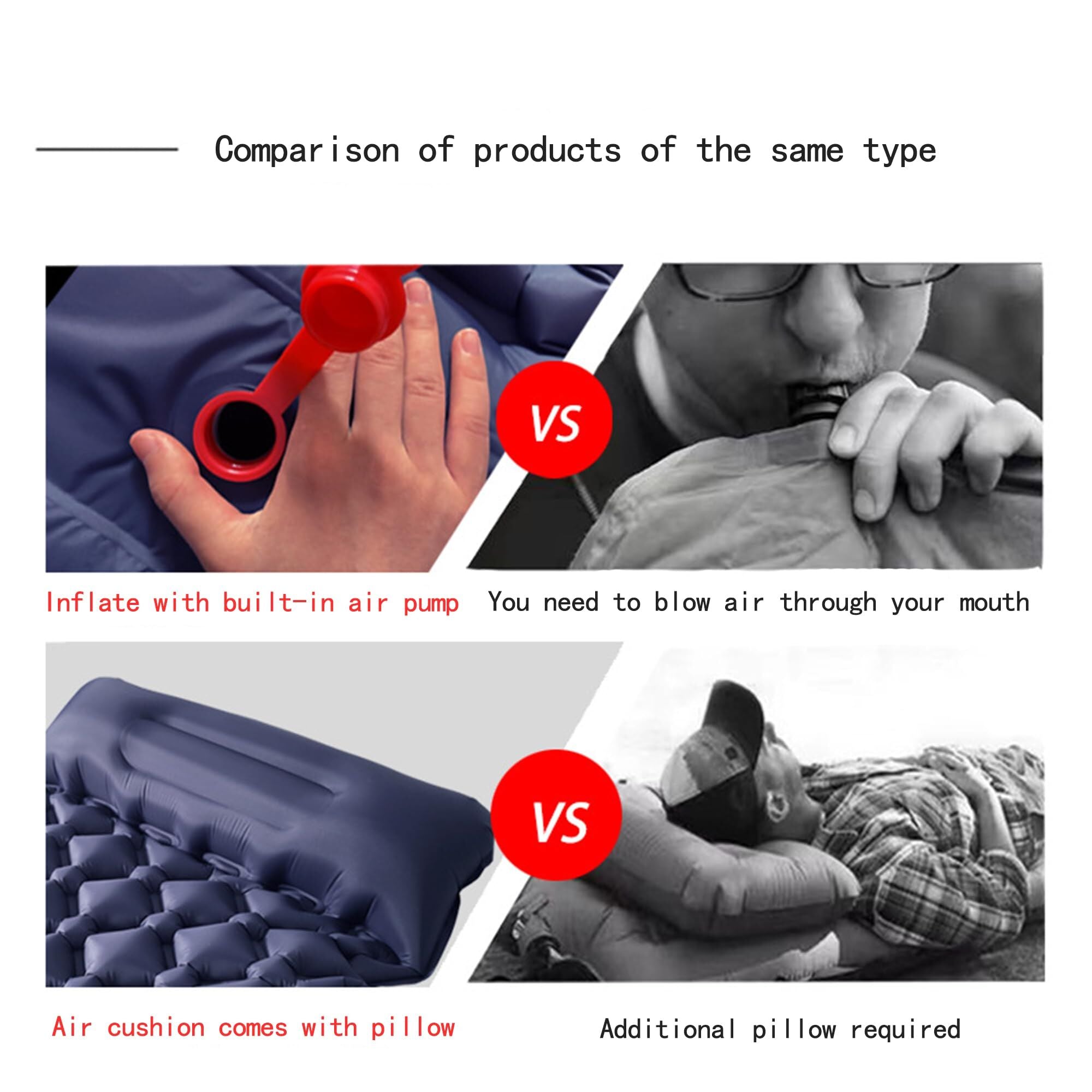 Ultralight Camping Sleeping Pad: Built-in Foot Pump, Integrated Pillow – Compact, Waterproof for Hiking/Backpacking (Dark Blue) 5