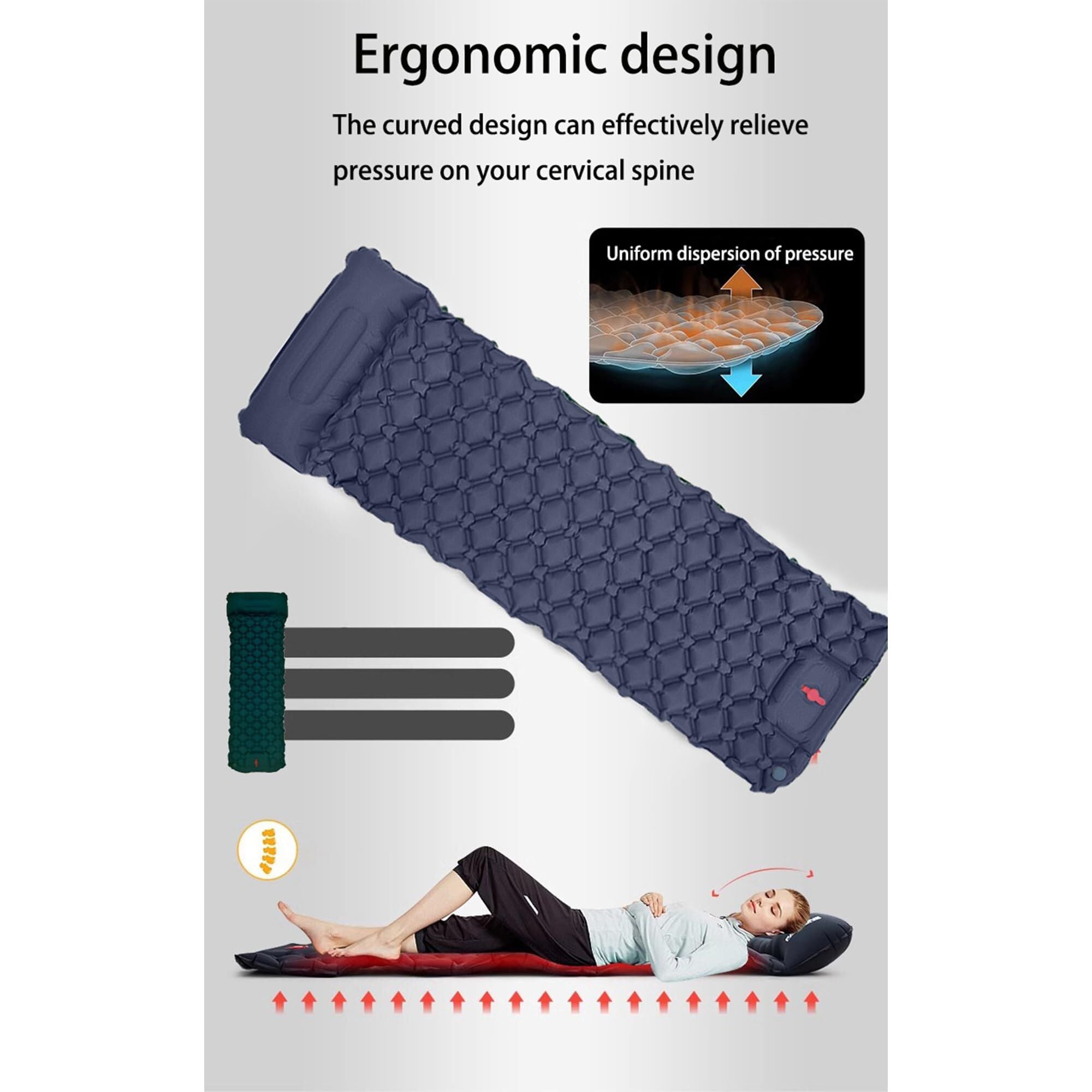 Ultralight Camping Sleeping Pad: Built-in Foot Pump, Integrated Pillow – Compact, Waterproof for Hiking/Backpacking (Dark Blue) 6