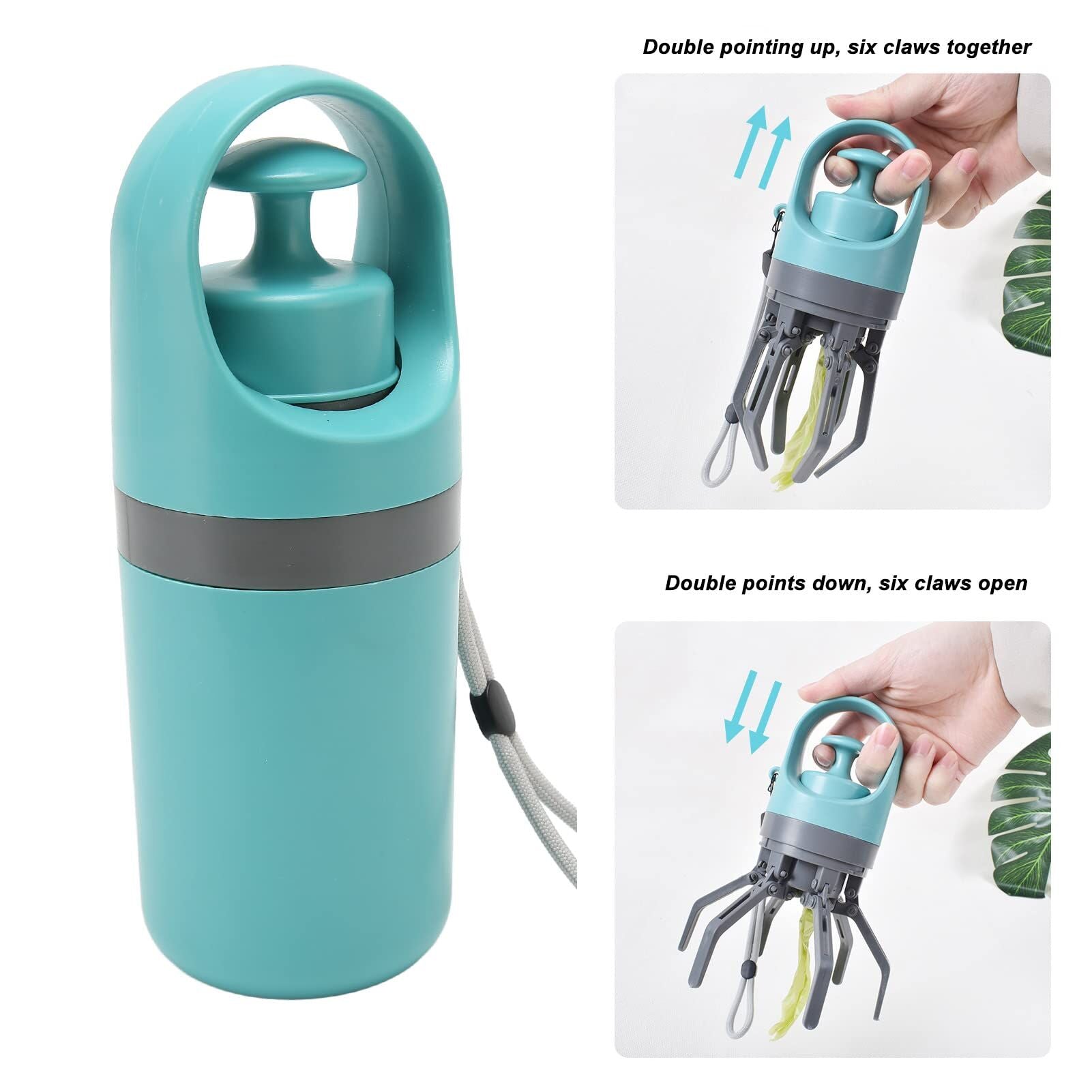 Zero-Contact Dog Poop Scooper with 6-Claw Mechanism & Built-in Bag Dispenser – Lightweight Pet Waste Picker for Outdoor Walks (Teal Blue) 3