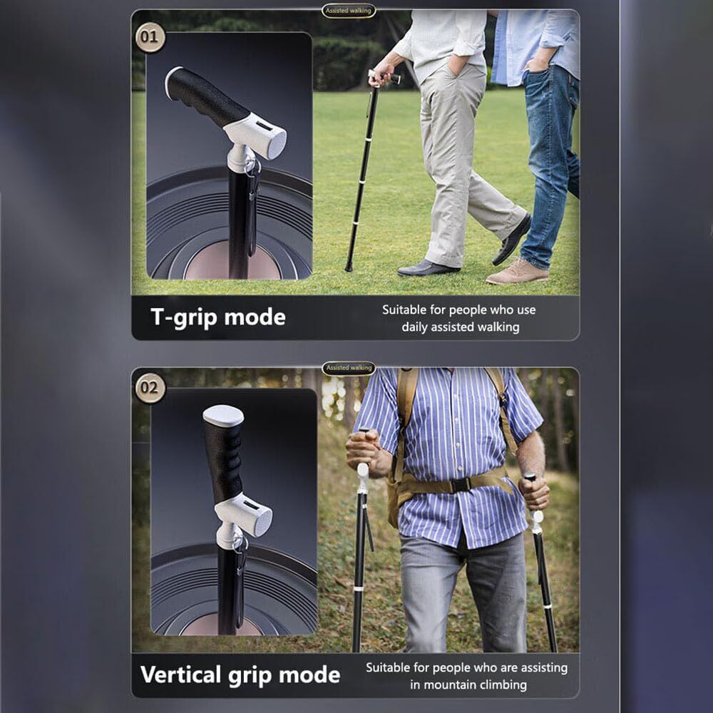 Lightweight Foldable Walking Cane: Adjustable Dual-Mode (T/Grip) Stick – 0.26kg, Portable for Daily/Hiking Use 3