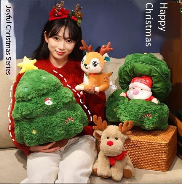 Christmas 4-in-1 Plush Set (Tree + Santa + Reindeer): Perfect Birthday/Christmas/Party Gift for Boys, Girls & Adults
