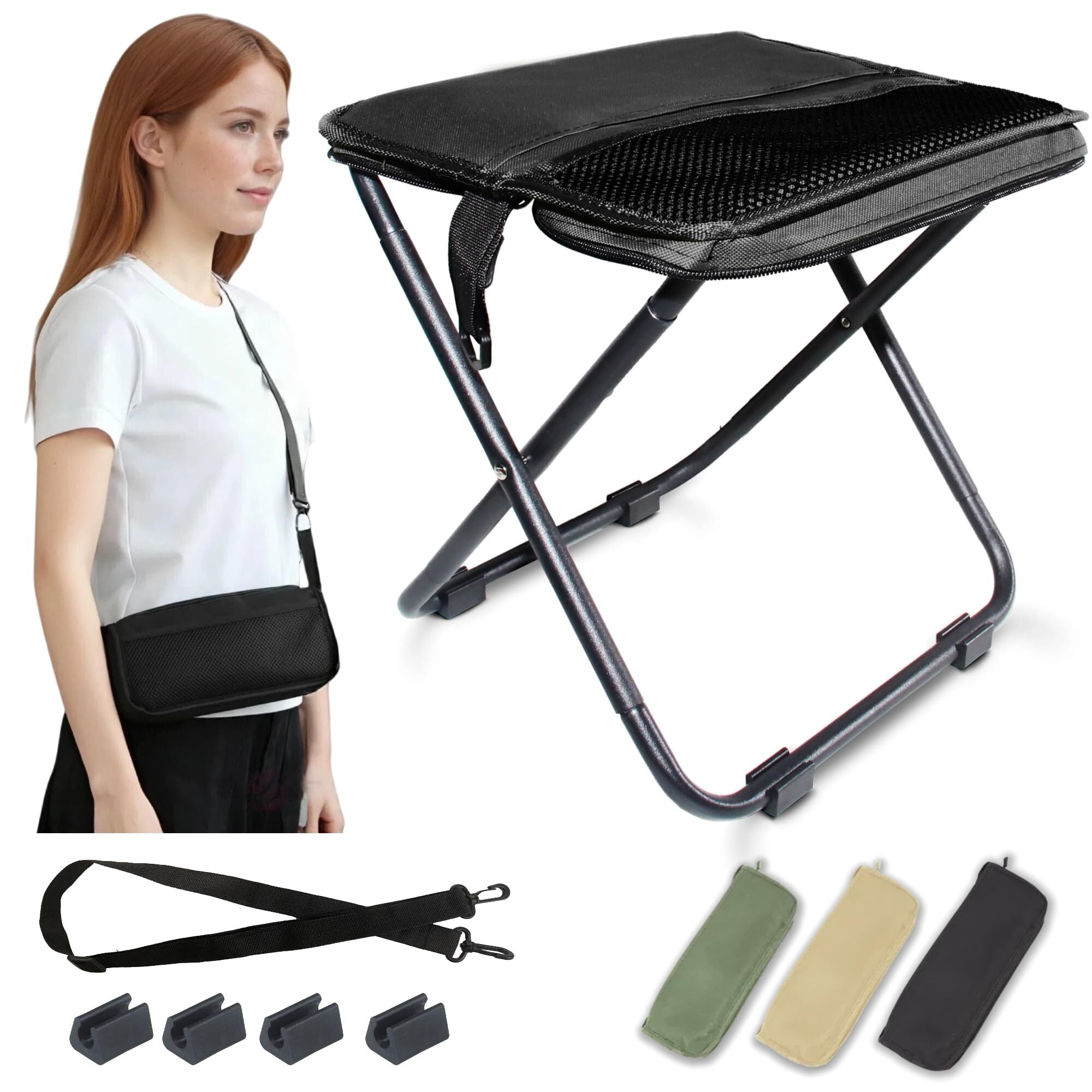 Black Portable Folding Chair – Compact Outdoor Stool for Camping, Fishing & Hiking | Lightweight Collapsible Seat with Carry Bag | Durable Steel Frame | Other Colours Available In-Store