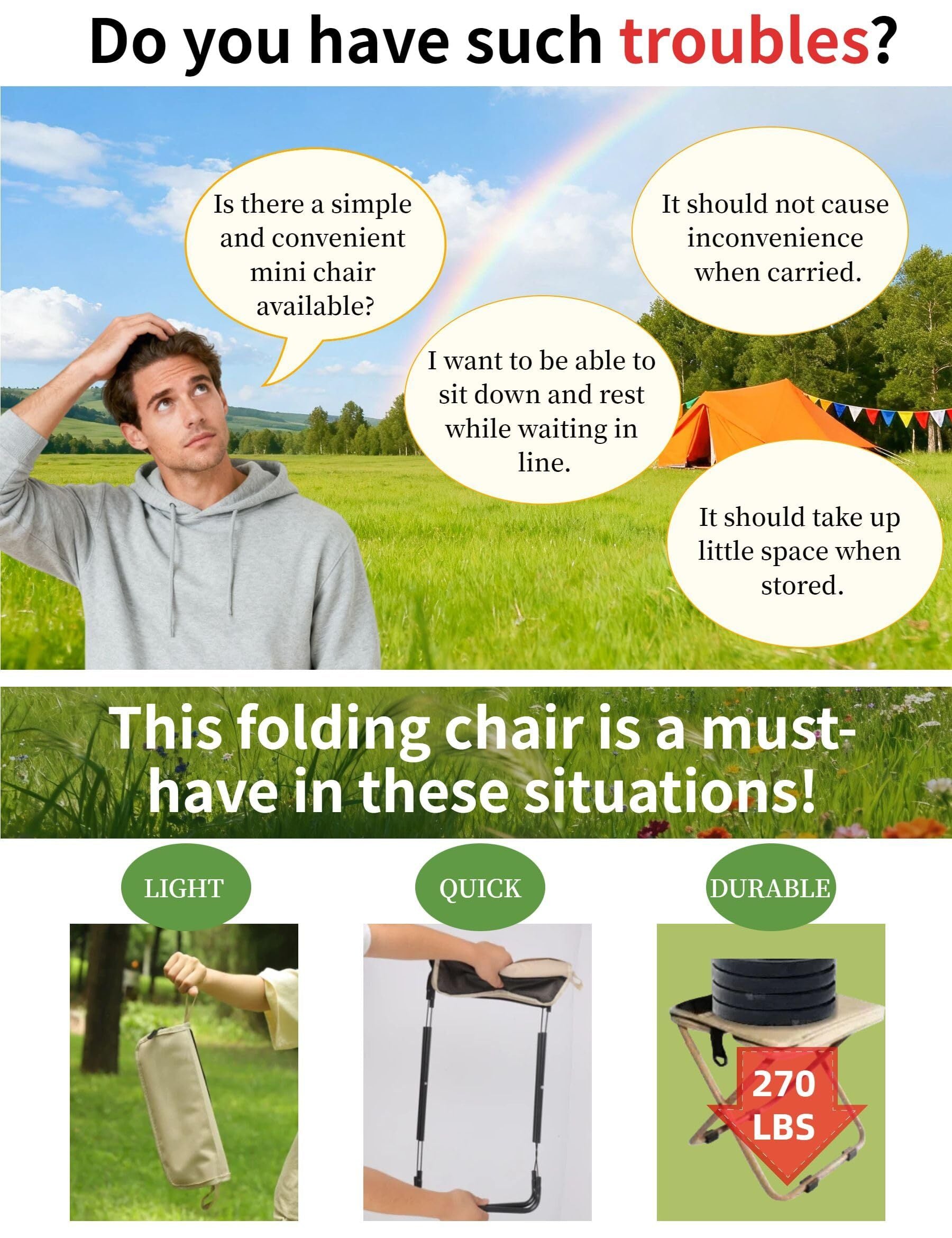 Black Portable Folding Chair – Compact Outdoor Stool for Camping, Fishing & Hiking | Lightweight Collapsible Seat with Carry Bag | Durable Steel Frame | Other Colours Available In-Store