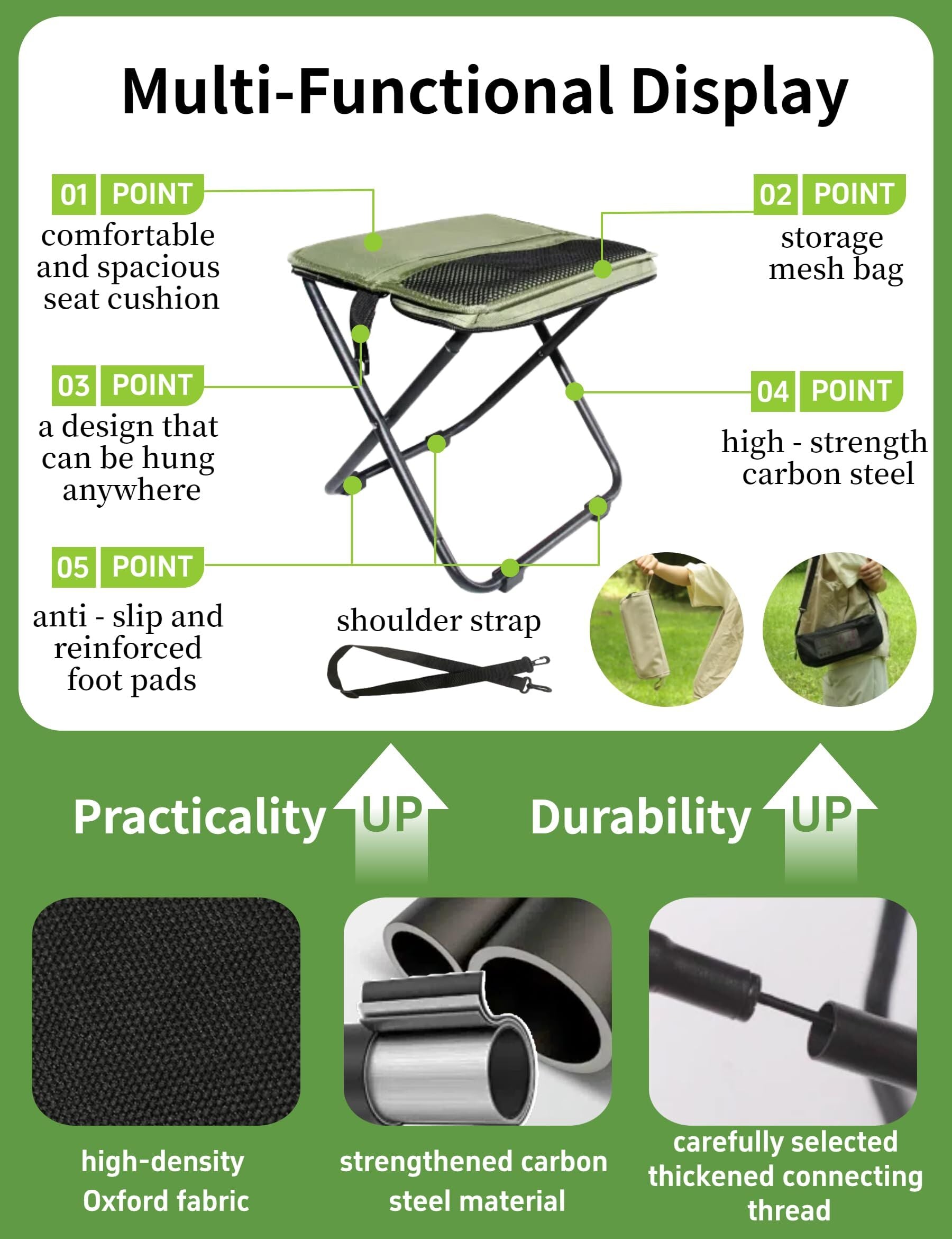 Black Portable Folding Chair – Compact Outdoor Stool for Camping, Fishing & Hiking | Lightweight Collapsible Seat with Carry Bag | Durable Steel Frame | Other Colours Available In-Store 4