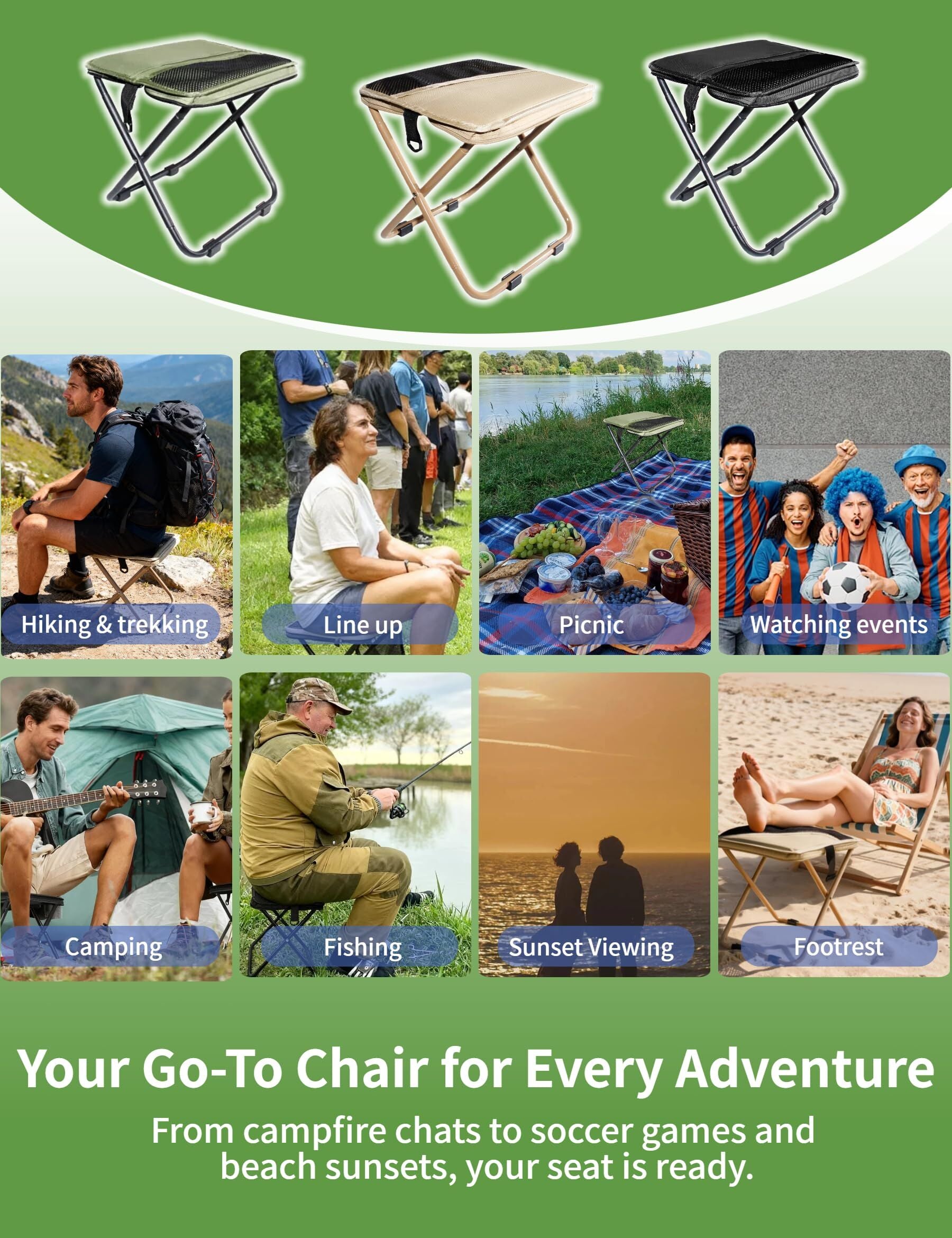 Khaki Portable Folding Chair – Compact Outdoor Stool for Camping, Fishing & Hiking | Lightweight Collapsible Seat with Carry Bag | Durable Steel Frame | Other Colours Available In-Store 9