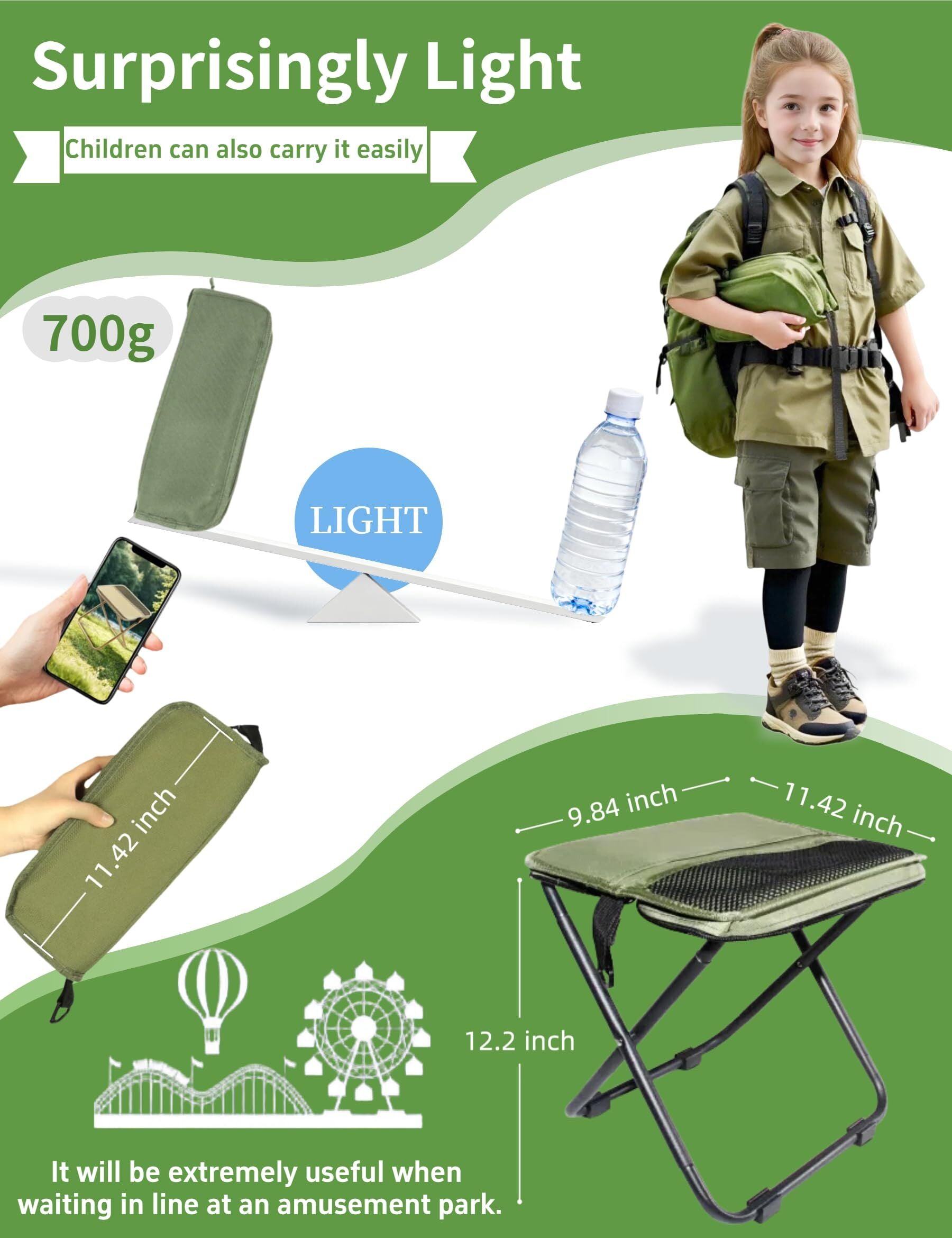 Green Portable Folding Chair – Compact Outdoor Stool for Camping, Fishing & Hiking | Lightweight Collapsible Seat with Carry Bag | Durable Steel Frame | Other Colours Available In-Store 3