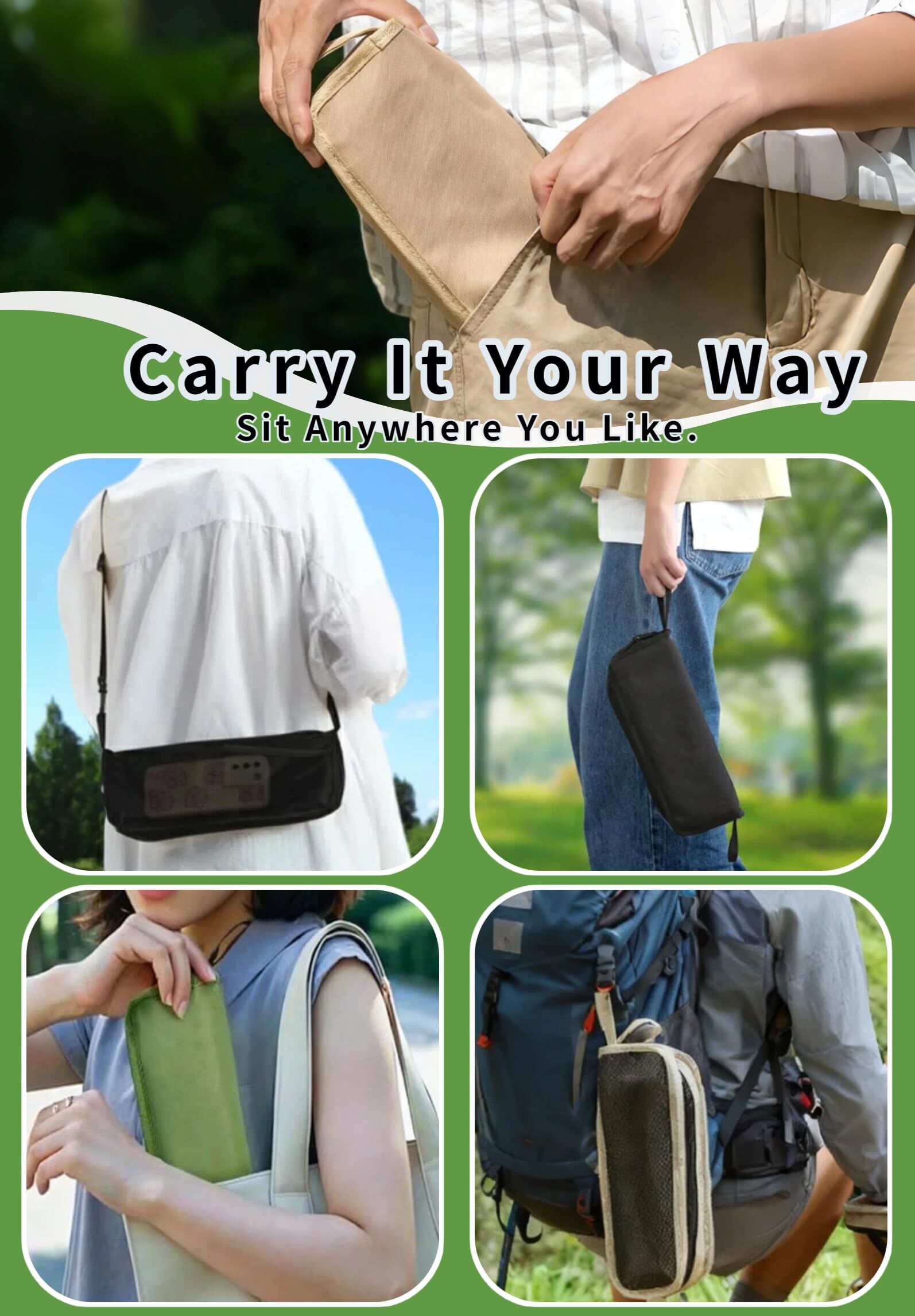 Green Portable Folding Chair – Compact Outdoor Stool for Camping, Fishing & Hiking | Lightweight Collapsible Seat with Carry Bag | Durable Steel Frame | Other Colours Available In-Store 5