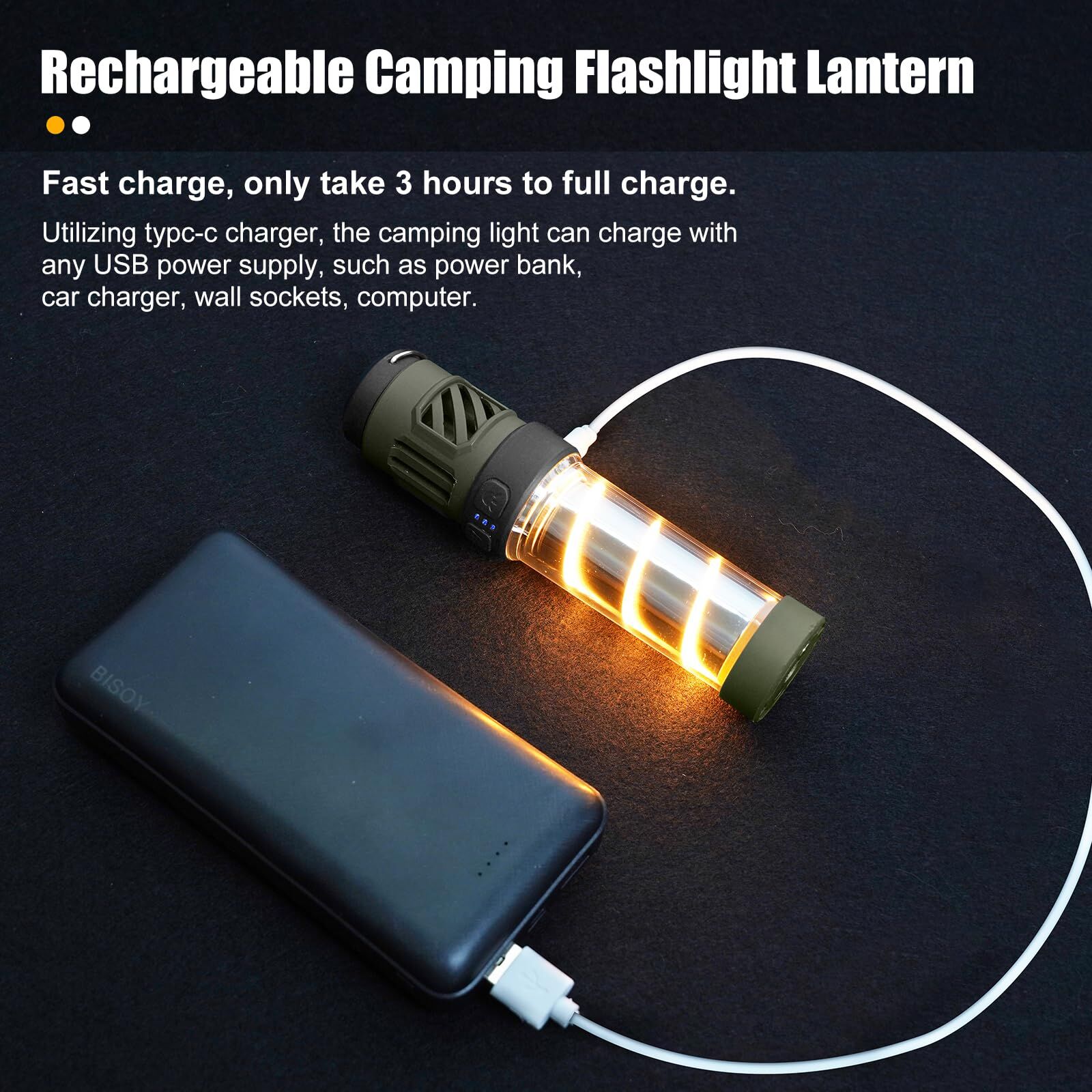 Rechargeable 3-in-1 Camping Light with Mosquito Repellent & Dual Heating – Bright Flashlight, Warm Lantern, Type-C Charging (Army Green) 4