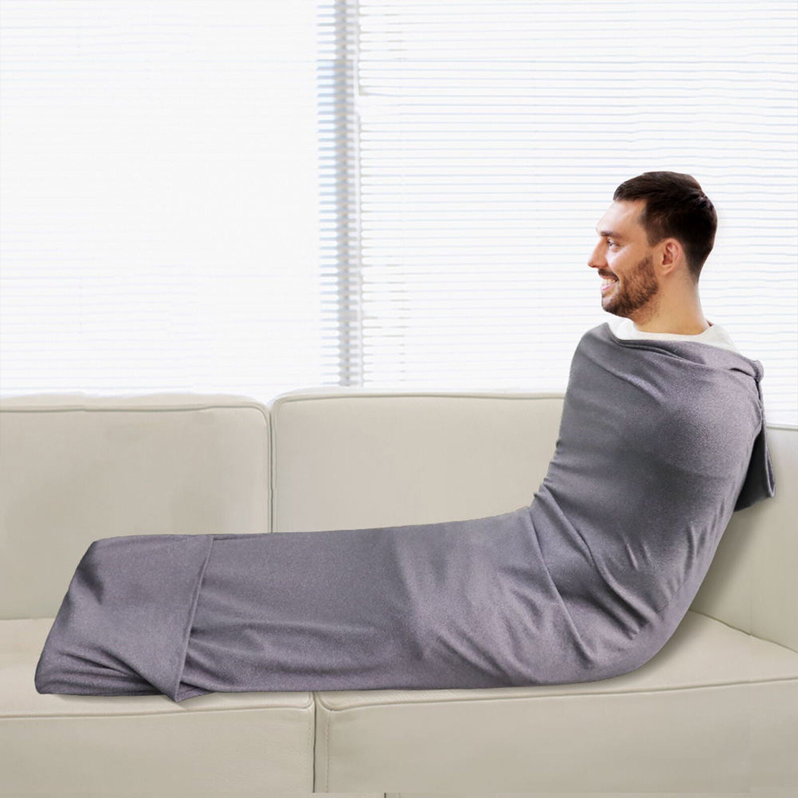 Hooded Sleep Pod: Adults Wearable Blanket – Comfy Hooded Cocoon, Cooling, Machine Washable (Grey, 170×40cm) 5