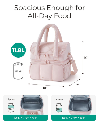 Double-Layer Insulated Lunch Bag with Quilted Design – 11.8L Cooler Tote for Work, Picnics & Travel (Camel) | Other Colors Available In-Store 4