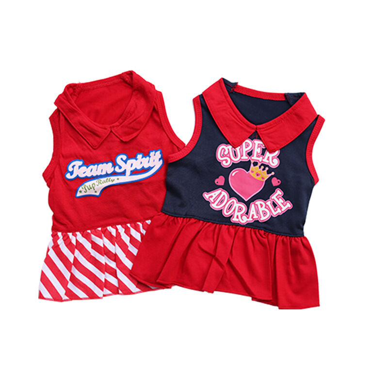 Pet products 2-Piece Dog Summer Dress Set - Team Spirit & SUPER ADORABLE Designs, Red White Stripes & Navy Blue, Peter Pan Collar, Cute Fit for Dogs（L）