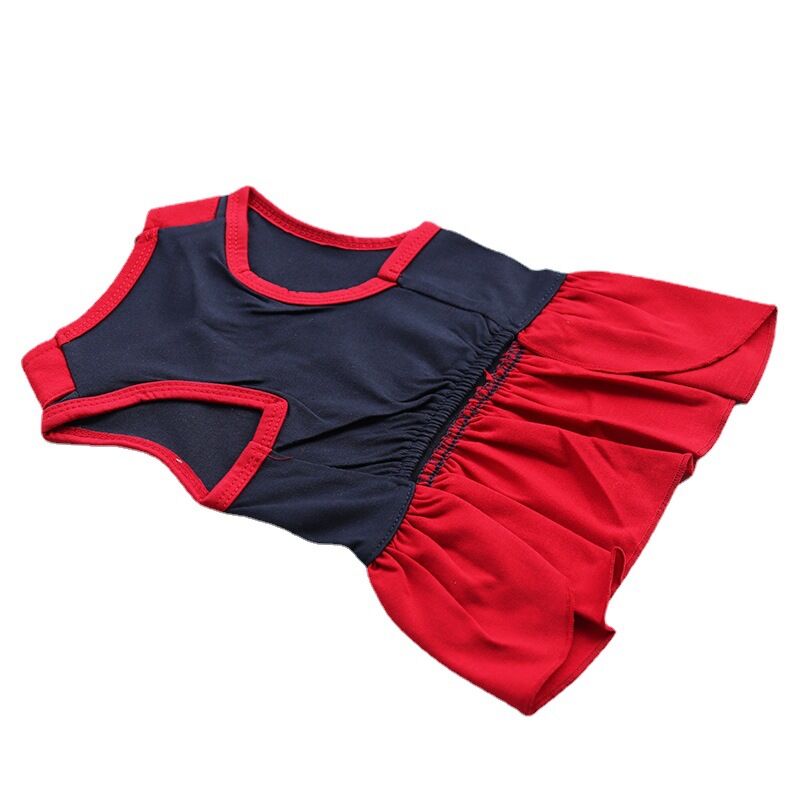 Pet products 2-Piece Dog Summer Dress Set - Team Spirit & SUPER ADORABLE Designs, Red White Stripes & Navy Blue, Peter Pan Collar, Cute Fit for Dogs（S） 4