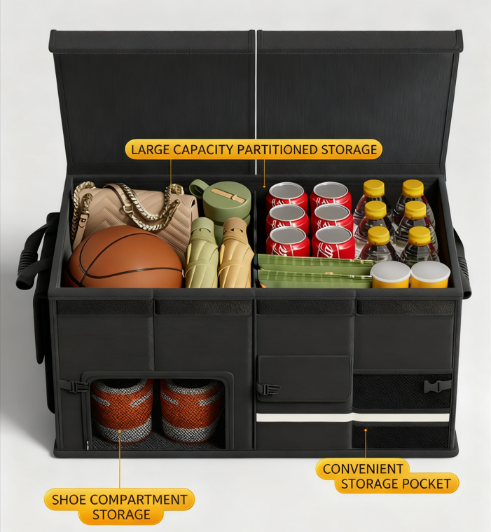 Foldable Car Trunk Organiser, 30L/60L Large Capacity Storage Box for Auto Boot, Multi-functional Cargo Container(60L,grey) 5