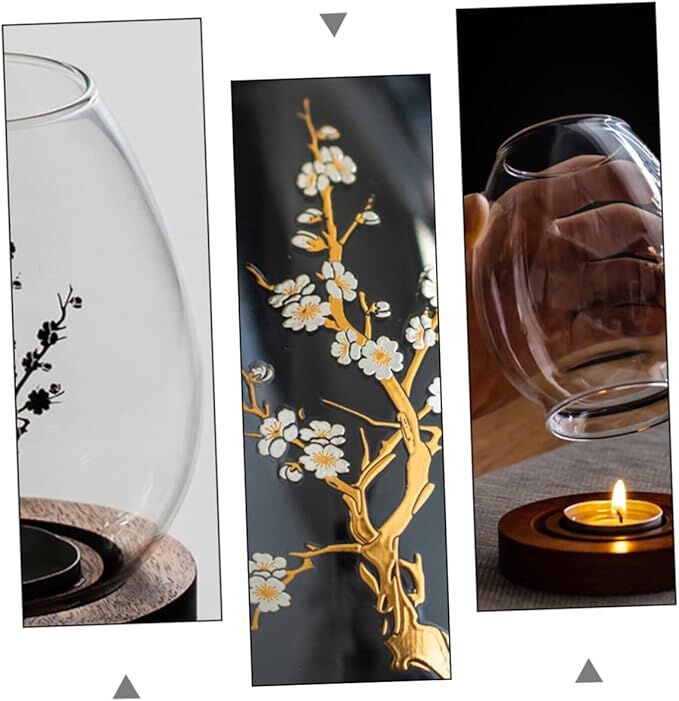 Chinese-Style Glass Candle Holder with Plum Blossom Design: 12×8cm, Windproof, Retro Zen Decor for Romantic Dinners & Home Ambiance 3