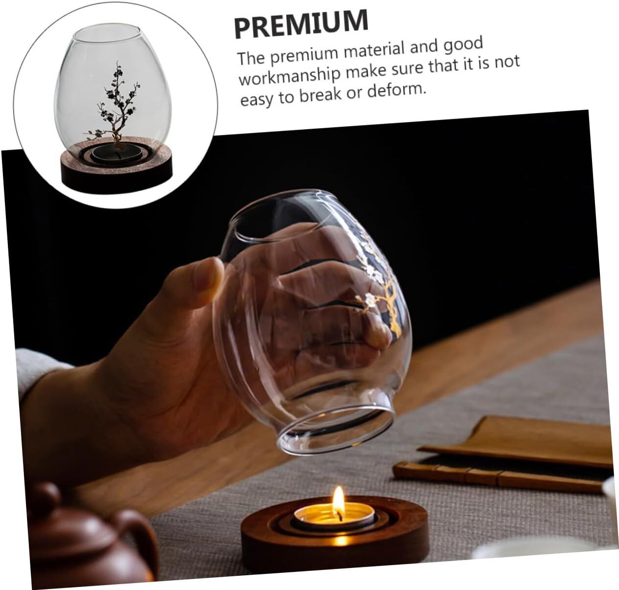 Chinese-Style Glass Candle Holder with Plum Blossom Design: 12×8cm, Windproof, Retro Zen Decor for Romantic Dinners & Home Ambiance 4