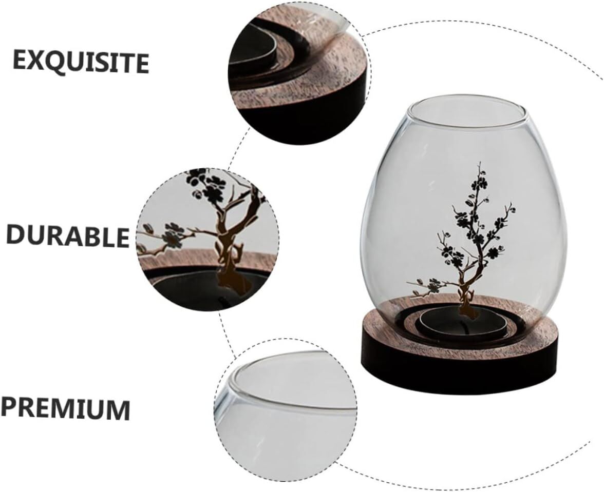 Chinese-Style Glass Candle Holder with Plum Blossom Design: 12×8cm, Windproof, Retro Zen Decor for Romantic Dinners & Home Ambiance 5
