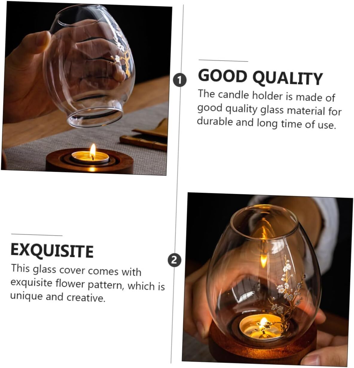 Chinese-Style Glass Candle Holder with Plum Blossom Design: 12×8cm, Windproof, Retro Zen Decor for Romantic Dinners & Home Ambiance 6