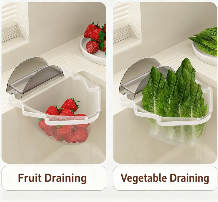 Kitchen Sink Filter Rack with 100 12cm*15cm Mesh Bags, Foldable Food Waste Strainer, Multi-functional Drain Basket（white） 5