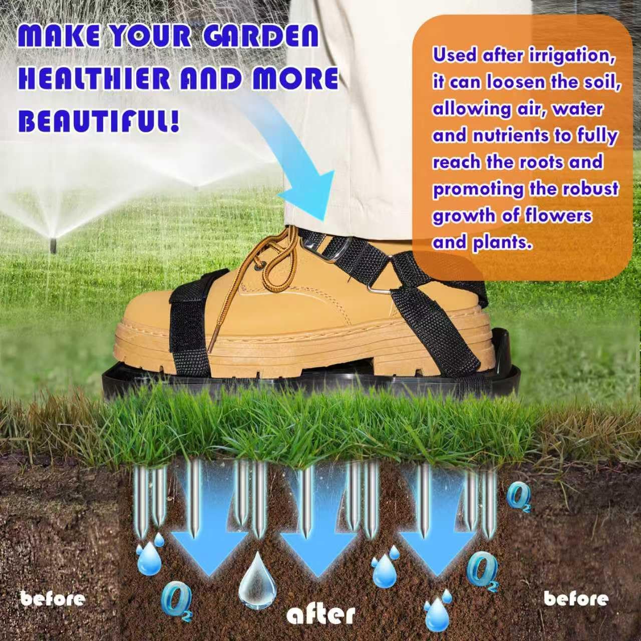 Lawn Aerator Shoes with Spring Base & Spikes: Adjustable Strap, Double-Layer Design for Healthy Lawns in Australian Gardens 4