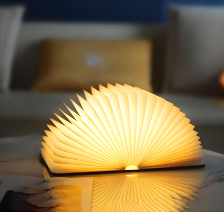 Christmas giftsRechargeable LED Book Night Light: Creative Folding Wooden Lamp with Magnetic Design for Bedrooms & Gifting(Walnut Red,M)