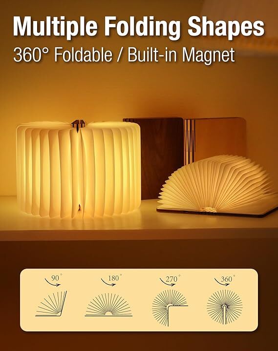 Christmas giftsRechargeable LED Book Night Light: Creative Folding Wooden Lamp with Magnetic Design for Bedrooms & Gifting(Walnut Black,XL) 6