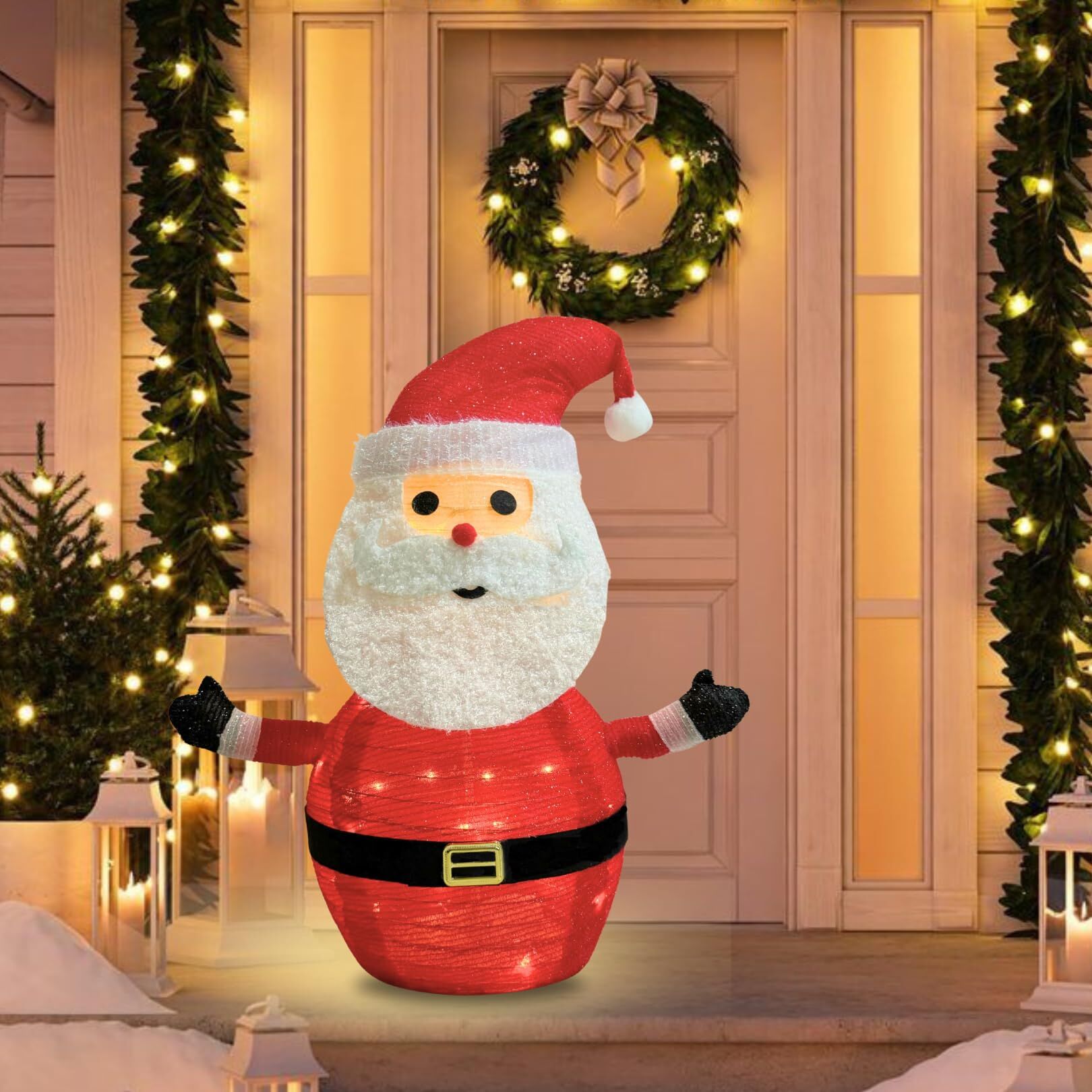 Lighted Christmas Santa Claus Decoration Lantern, 45 LED Collapsible Pop-Up Ornament with 8 Light Modes & Timer, Indoor Outdoor Holiday Décor 4