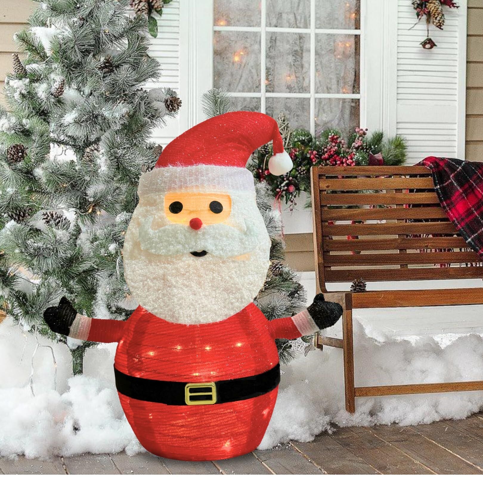 Lighted Christmas Santa Claus Decoration Lantern, 45 LED Collapsible Pop-Up Ornament with 8 Light Modes & Timer, Indoor Outdoor Holiday Décor 6